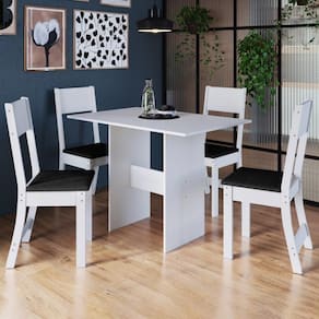 Conjunto Sala De Jantar Fidelitá Siena Com 4 Cadeiras Branco Assento Preto