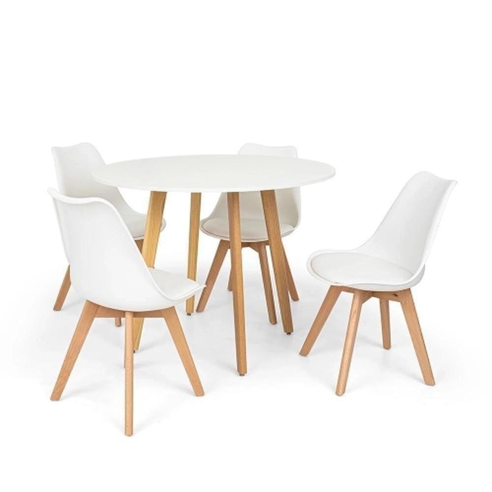 Conjunto Mesa Leda Branca 90 Cm + 4 Cadeiras Leda Brancas