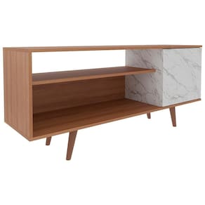 Rack Para Tv 42 Pol 136 Cm 1 Porta R1486 Amendoa Marmore Branco Tecno Mobili Amendoa Marmore Branco