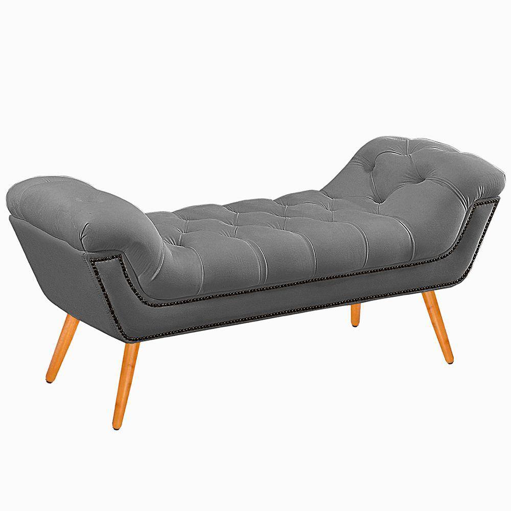 Recamier Calçadeira Casal King 195cm Ayla Veludo Cinza - Montanaris Decor