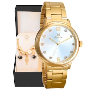relogio feminino pulseira caixa aço inox + dourado qualidade premium presente strass casual