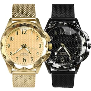 Relogio feminino banhado prova aço dourado + relogio aço silicone resistente preto
