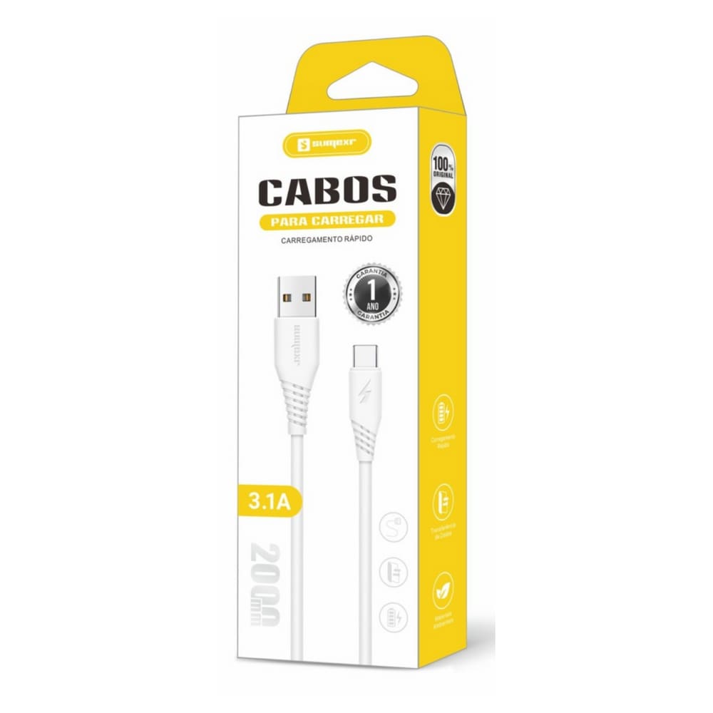 Cabo USB Carregamento Rápido TIPO-C 3.1A SS-A6C (Branco)