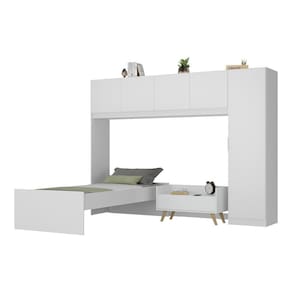 Cama de Solteiro com Guarda-Roupa e Mesa de Cabeceira Retrô Dublin Multimóveis MP4033 Branca/Natural