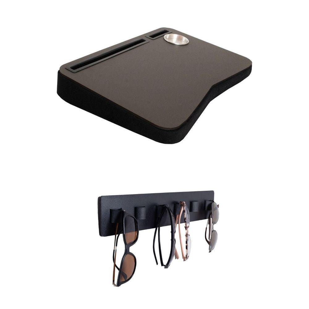 Suporte Notebook Base Espuma Com Suporte Oculos Couro. Kit.