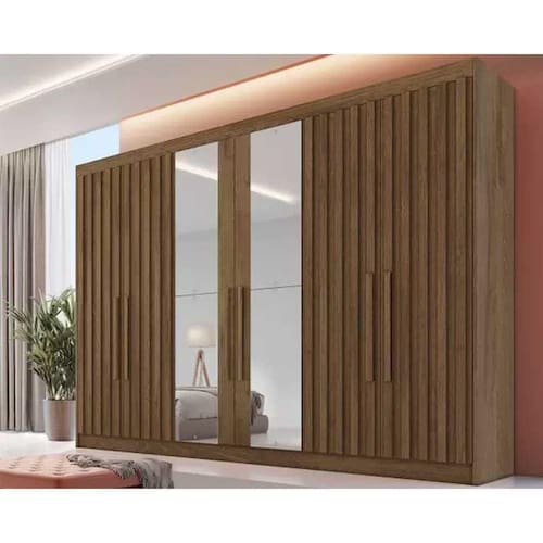 imagem-Guarda Roupa Casal 6 Portas C- 4 Ripadas E 6 Gavetas C-2 Espelhos Potente Braúna - Europa - Blush