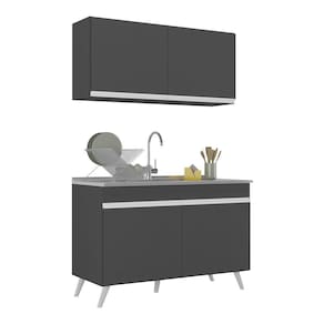 Armário de Cozinha Compacta 2 peças Veneza Multimóveis MP2141.898 Preto/Branco