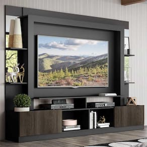 Rack c/ Painel TV 65" Prateleiras c/ Espelho Oslo Multimóveis Preto/Tenerife