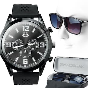 Relogio Aço Preto Masculino + Case Oculos Sol Proteçao Uv
