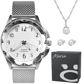 Relogio Feminino Aço Inox Prova Dagua + Colar + Pulseira