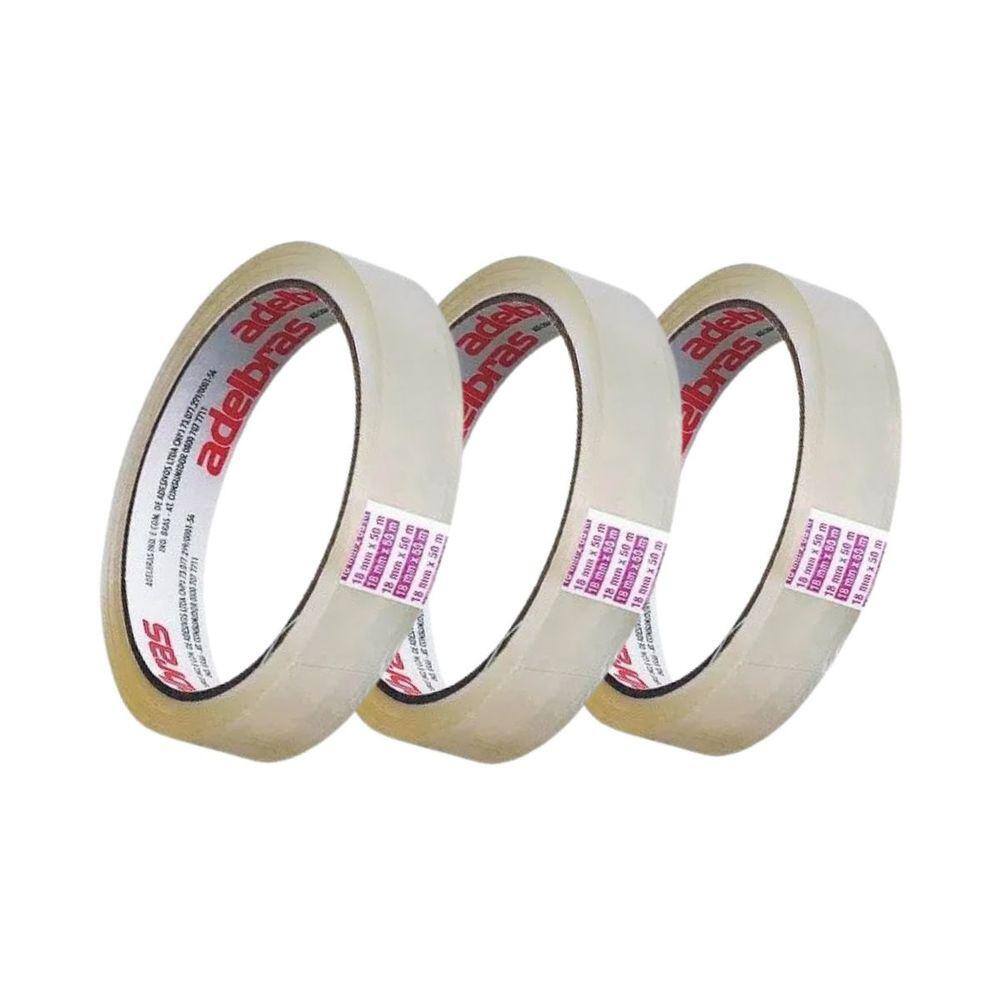 Kit 03 Fita Adesiva Transparente 18mm x 50m Adelbras