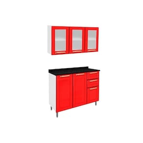 Cozinha Completa Colors 2 Peças (1 Armário + 1 Balcão) C2P18 Branco/Vermelho - Bertolini