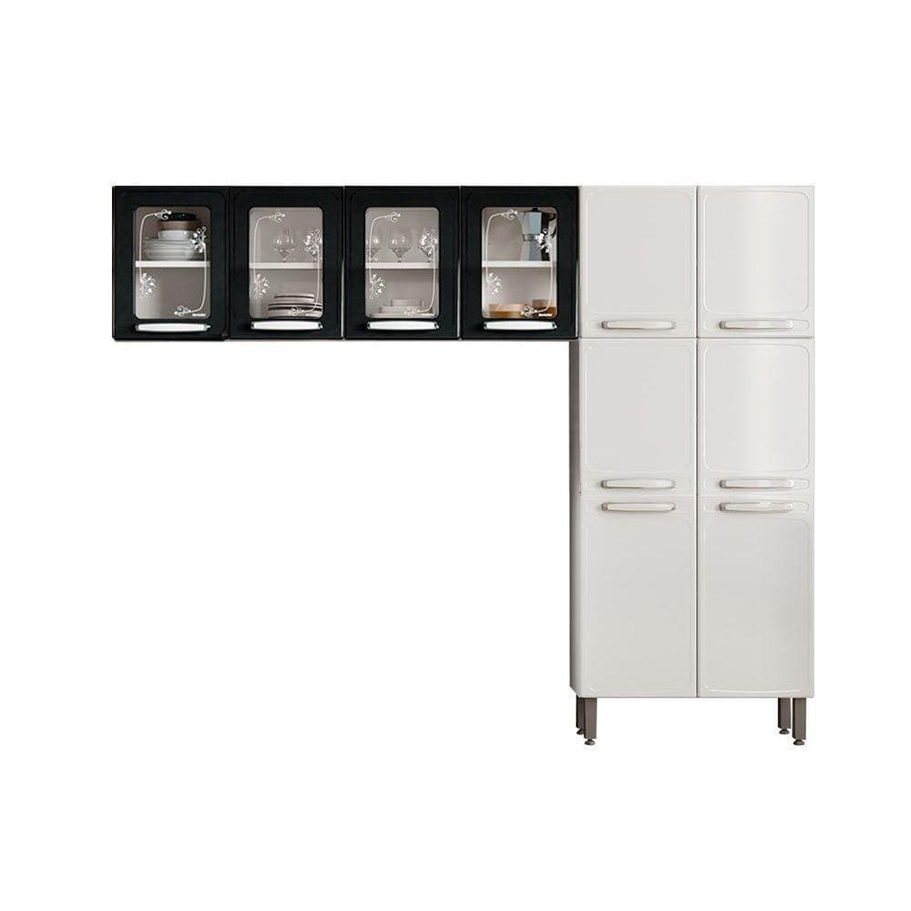 Cozinha Compacta Evidence 3 Peças (2 Armários + 1 Paneleiro) Cpt64 Branco/Preto - Bertolini