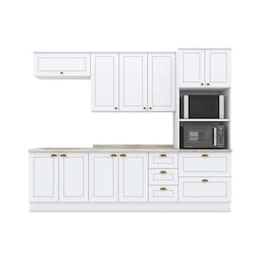 Cozinha Modulada Completa 7pçs 2 Armários 2 Balcões Paneleiro 2 Complementos C7P0 Branco - Henn