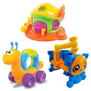 3 Brinquedos Para Bebê Caracol Cogumelo e Mesinha Didático
