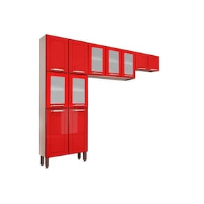 Cozinha Compacta Colors 3 Peças (2 Armários + 1 Paneleiro) Cpt81 Branco/Vermelho - Bertolini