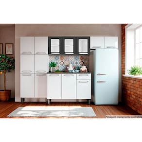 Cozinha Completa Evidence 4pçs (2 Armários + 1 Balcão + 1 Paneleiro) C4P50 Branco/Preto - Bertolini