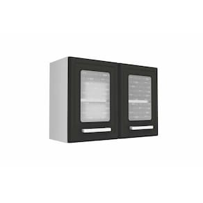 Armário Aéreo P- Cozinha Gourmet 7006 2 Portas C- Vidro 80cm Branco-preto - Bertolini