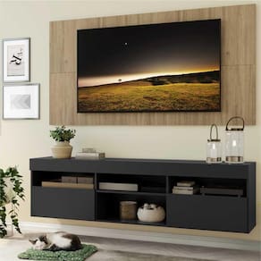 Rack com Painel para TV até 65" Suspenso com 2 Portas Londres Multimóveis Preto/Rustic