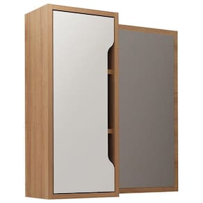 Espelheira Para Banheiro 60 cm 1 Porta BN3648 Amendoa Branco Tecno Mobili