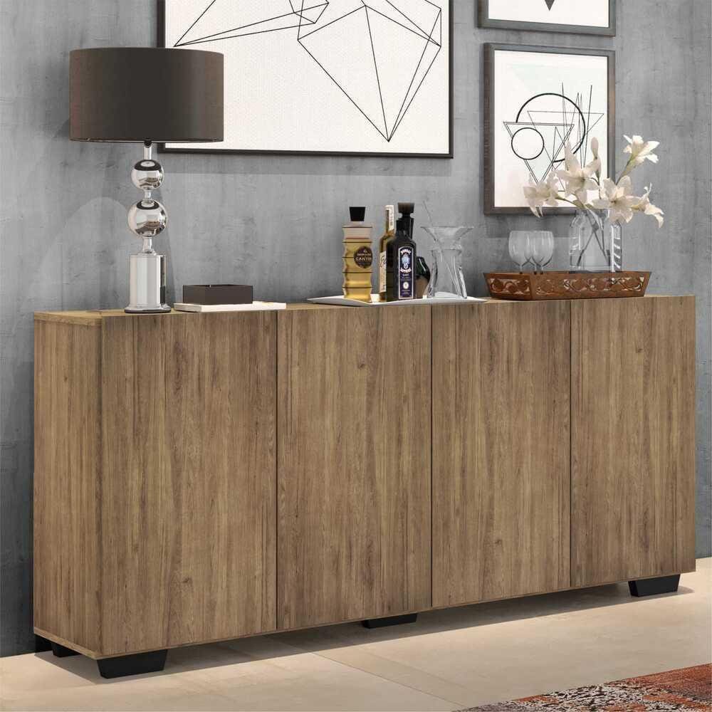 Aparador Buffet 4 Portas c/ Pés Quadrados Veneza Multimóveis Rustic/Preto