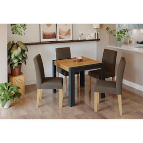 Kit Mesa Sala Jantar Grace C- Tampo Madeirado 90cm + 4 Cadeiras Maia Cinza-nature-mascavo Cimol