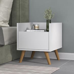 Mesa de Cabeceira 40 cm com Pés Retrô Multimóveis MP4041 Branca/Natural
