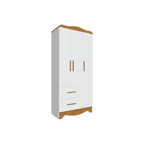Guarda Roupa Bebê Clara C- 3 Portas Lisa E 2 Gavetas Branco Brilho-amendoa - Peroba