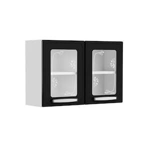 Armário Aéreo Cozinha Modulado Evidence 7006 2 Portas C- Vidro Branco-preto - Bertolini