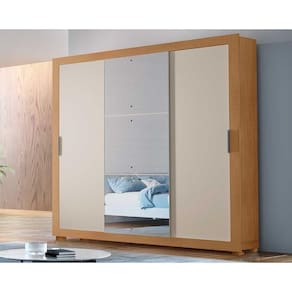 Guarda Roupa Casal 3 Portas De Correr E 4 Gavetas C- Pés Veneza Luxo Naturale-off White - Rufato