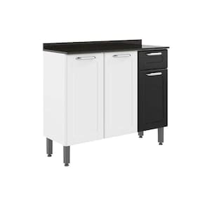Balcão De Cozinha Modulado Dona Maria 6173 3 Portas E 1 Gaveta C- Tampo E Pés Branco-preto