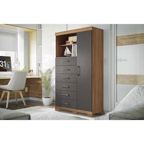 Cômoda Solteiro Marabá 1.6 C/ 1 Porta 2 Nichos E 6 Gavetas C/ Pés Jatoba/grafitte - Santos Andirá