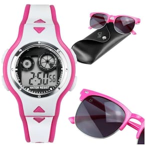Oculos + Relogio Digital Rosa Infantil Led + Case Premium