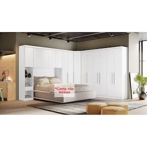 Quarto Casal Modulado 5 Peças (1 Armário Ponte1 Closet2 Guarda Roupas1 Complemento) Branco