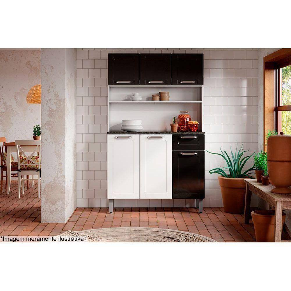 Cozinha Compacta Dona Maria C- 6 Portas E 1 Gaveta Branco-preto - Bertolini