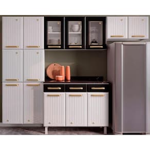 Kit De Cozinha Compacta Diamante Smart Aço 4 Peças (2aéreo+1balcão+1paneleiro) Cz72 Branco-preto - Telasul