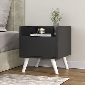 Mesa de Cabeceira 40 cm com Pés Retrô Multimóveis MP4041 Preta/Branca