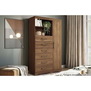 Cômoda Solteiro Marabá 1.6 C- 1 Porta 2 Nichos E 6 Gavetas C- Pés Jatoba - Santos Andirá