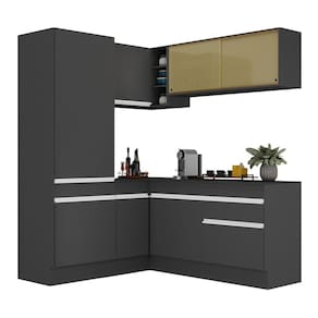 Armário de Cozinha Completa de Canto com Rodapé Veneza Multimóveis MP2088.898 Preto/Branco