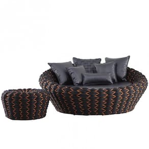 Chaise E Puff Munique Tricô Náutico Jardim Piscina Terra Cota