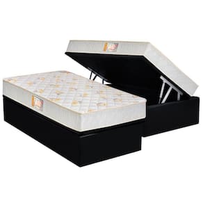 Cama Box Baú Solteiro: Colchão Espuma Castor D28 Sleep Max Duplo + Base Crc Suede Black(88x188)