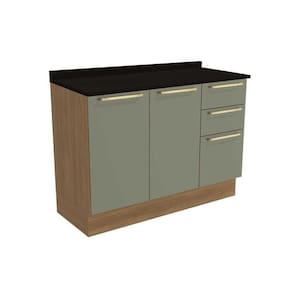 Gabinete De Cozinha Modulado Balcão Botanic M624 C-3 Gavetas E 2 Portas C-tampo 120cm Nogueira-oliva-preto - Kappesberg