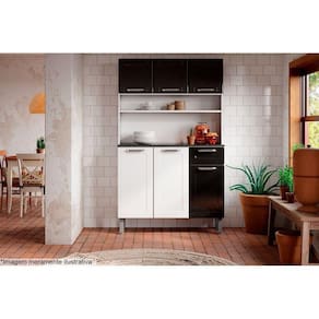 Cozinha Compacta Dona Maria C- 6 Portas E 1 Gaveta Branco-preto - Bertolini