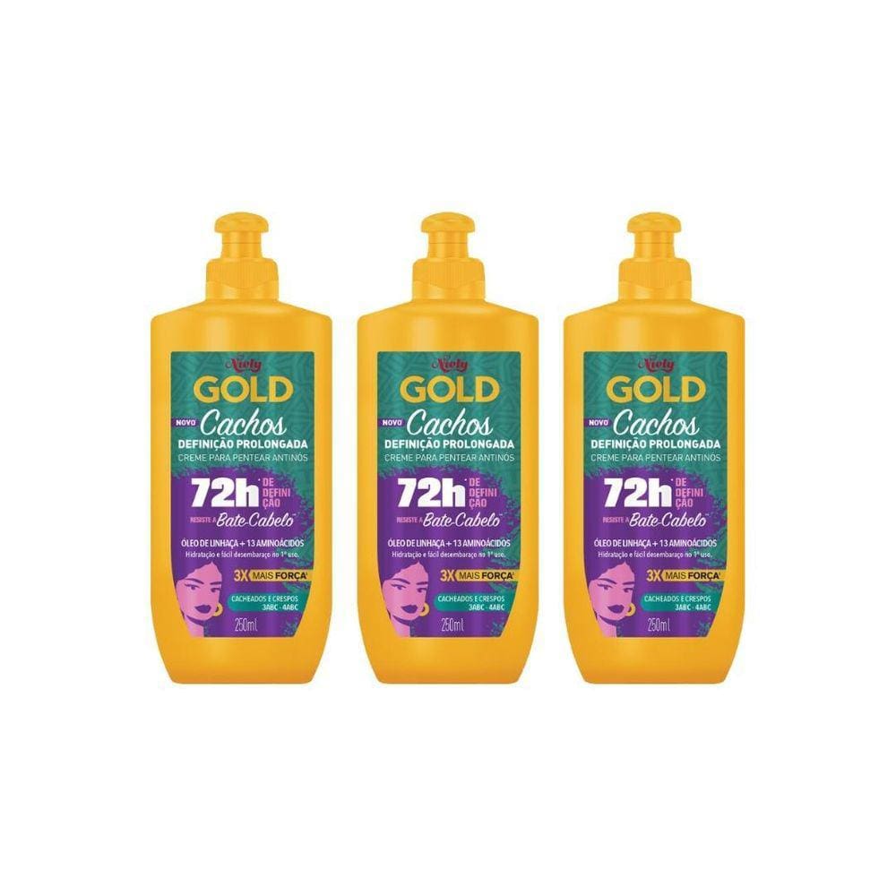 Creme Para Pentear Niely Gold 250G Cachos Defini Prolon- 3Un