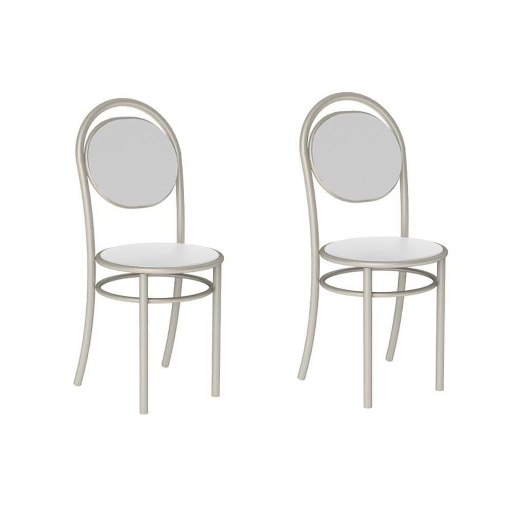 Kit 2 Cadeiras De Cozinha 190 2 Un Prata - Assento Courano Branco - Carraro
