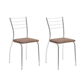 Cadeira Sala De Jantar 1700 Kit 2 Un Cromado-suede Conhaque - Carraro