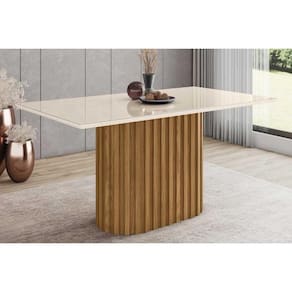 Mesa Para Cozinha Solana Sc67 + Tampo Madeirado Vidro Reto 160x90cm Nature/off White - Henn