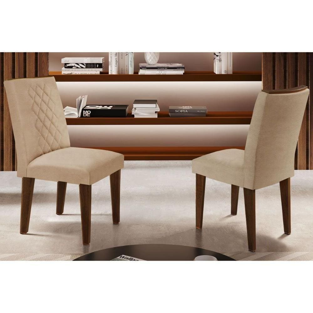 Cadeira Sala De Jantar Jade Madeira Kit 2 Un Capuccino/linho Bouclê Creme - Rufato