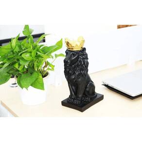 Estatua Leão Coroa 18Cm Decoração Luxo Juda Sala Escritorio