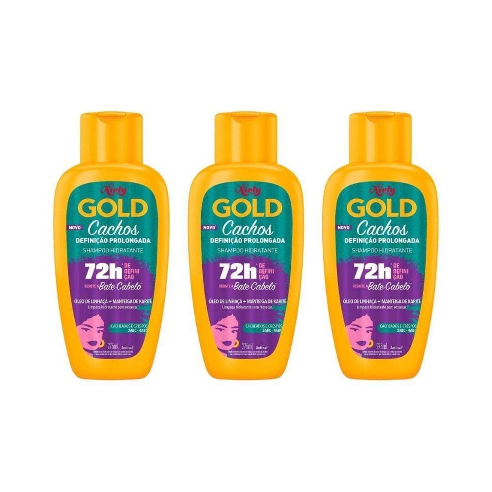 Shampoo Niely Gold 275Ml Cachos Definiçao Prolongada- 3Un
